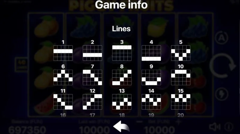 Piggy Fruits - diagram of forty fixed paylines